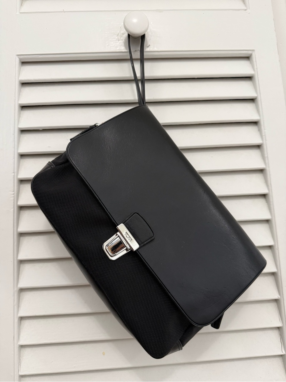 Tumi Alpha Black Ballistic Nylon & Leather Flap Wristlet Clutch Portfolio Bag